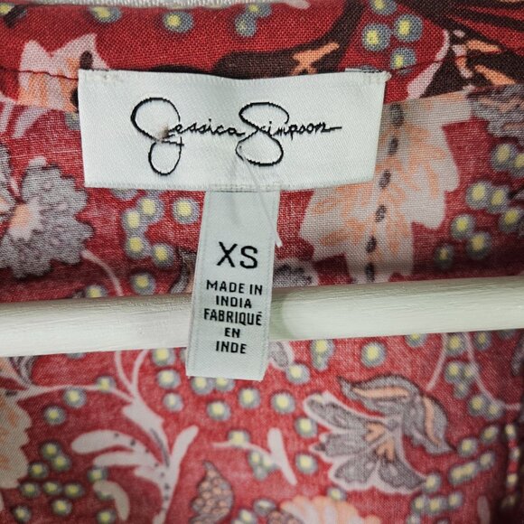 Jessica Simpson Floral Paisley Print Red & Green Blouse Long Sleeve XS Top Shirt - Picture 3 of 6